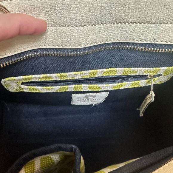 Heyward Alljoy Satchel By Spartina 449 Genuine Cream Leather Linen Lined Summer - Picture 8 of 16